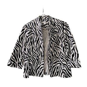 Erin PS Long Sleeve Open Front Black White Zebra Print Blazer Petite S SP 1044